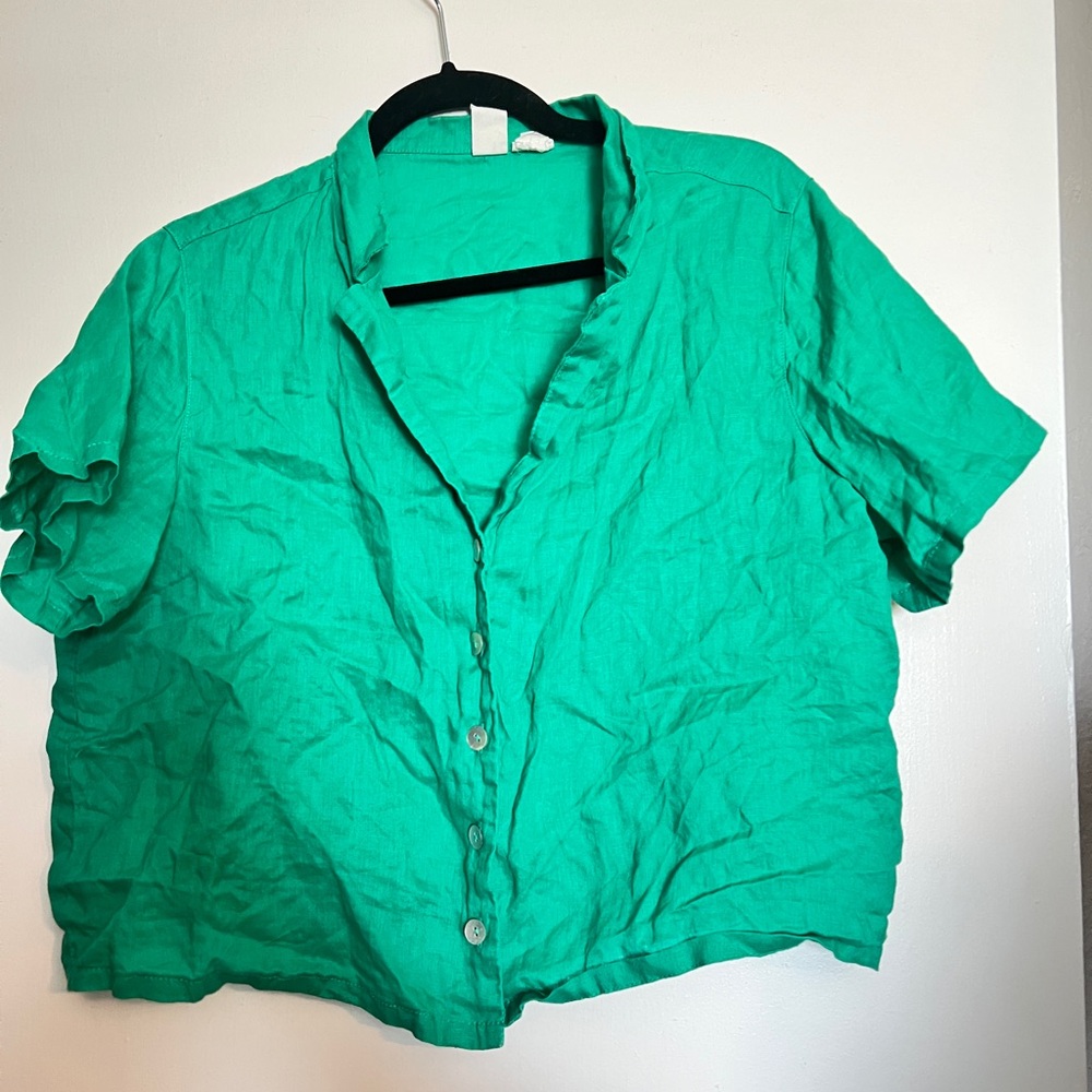 Joie Emerald Green Short-Sleeve Button-Down Top